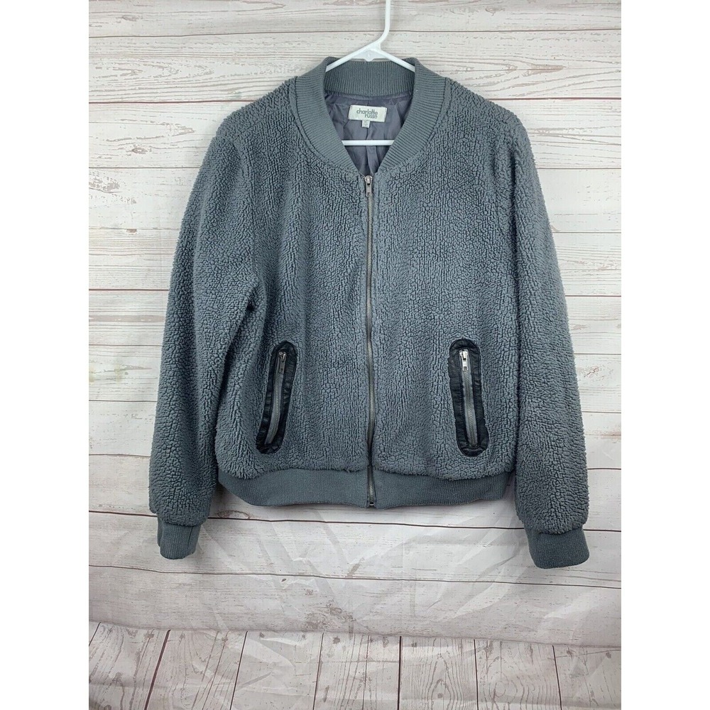 Charlotte‎ Russe Bomber Jacket Womens XL Grey Sherpa Fleece Zip Up JV2437 Plush